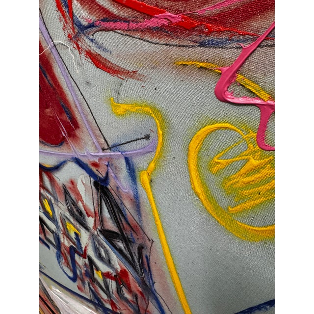 Large original abstract mixed media painting on canvas by Jack Craig Compton, 1980s. This energetic composition features a...