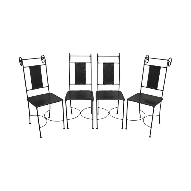 Wrought Iron & Leather Dining Chairs Set of 4 Chairish
