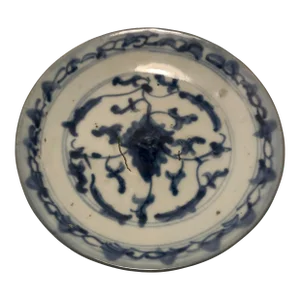 Mid-17th Century Chinese Ming to Qing Transition Period Peony Blue Porcelain Dish