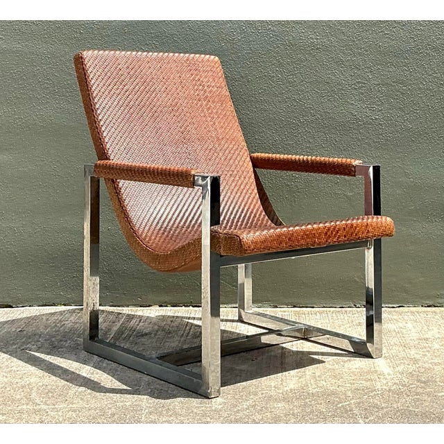 Vintage Ralph Lauren Woven Leather Loft Lounge Chair For Sale - Image 11 of 12