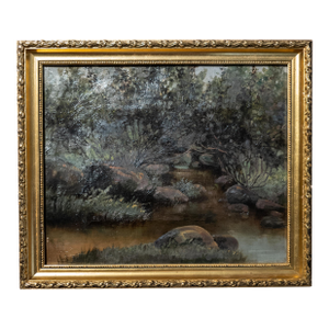 19th Century American Hudson River School Style Stream Landscape Painting