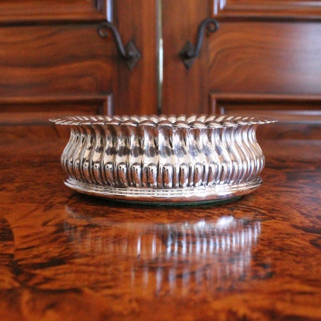 Early 20th Century Pair of English Silver Plate Lotus Flower Wine Bottle Coasters For Sale - Image 5 of 9