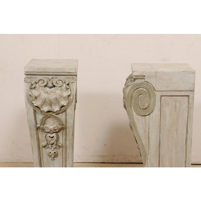 Wood Antique Carved-Wood Pedestals in Shell, Foliage, & Volute Motif - a Pair For Sale - Image 7 of 12