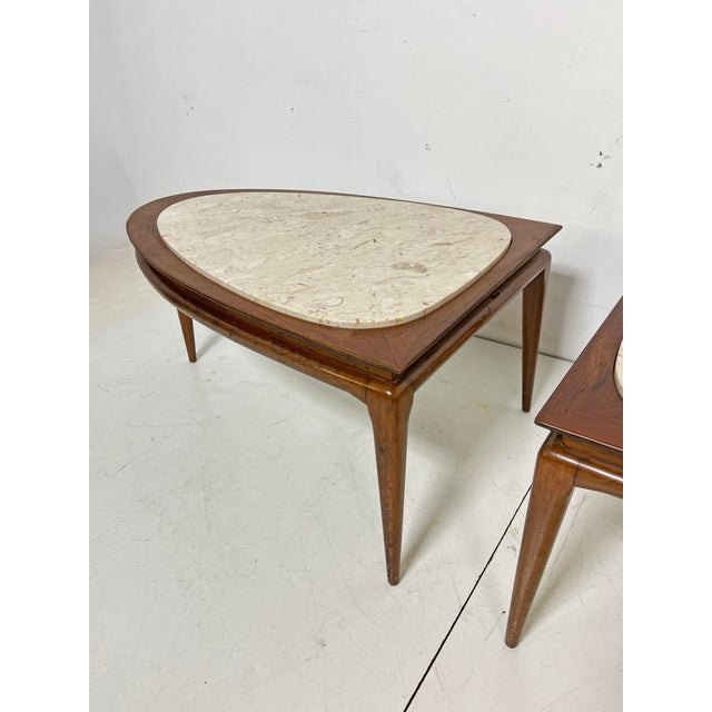 Wood C. 1960s Two Piece Surfboard Coffee Table in Walnet With MarbleTop For Sale - Image 7 of 10