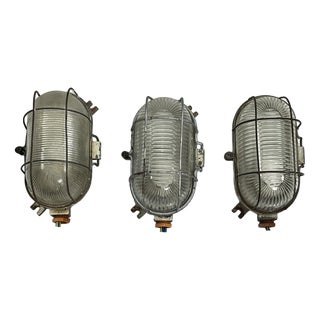 Mid-Century Industrial Cast Iron and Glass Wall Lamps, 1950s For Sale