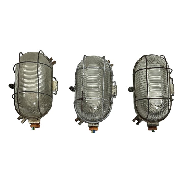 Mid-Century Industrial Cast Iron and Glass Wall Lamps, 1950s For Sale