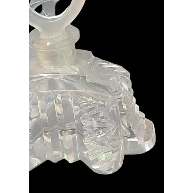 Vintage Art Nouveau Czechoslovakian Crystal Perfume Bottle Figural Etched Top For Sale - Image 4 of 10