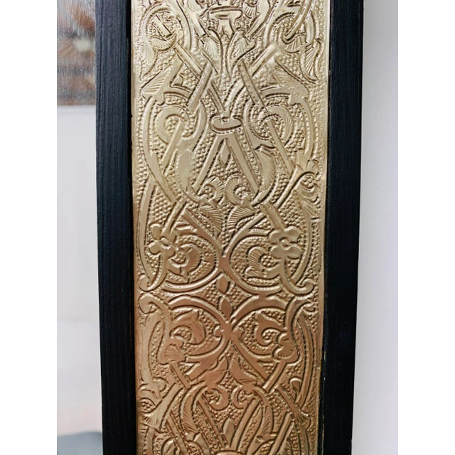 1990s Vintage Hollywood Regency Wall Mirror, Ebonized Wood & Brass Filigree For Sale - Image 5 of 10