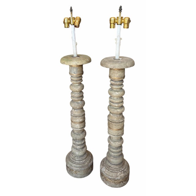 Mid 20th Century Italian Country Column Form Table Lamps - a Pair For Sale - Image 4 of 5