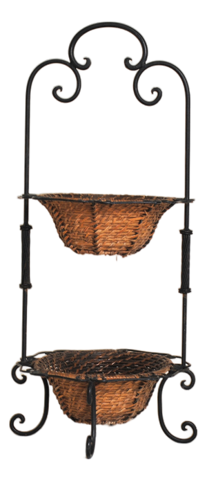 Vintage 2-Tiered Stand in Wicker and Iron, 1950s