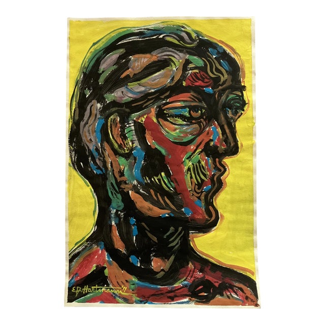 Contemporary Original E.J.Hartmann Abstract Portrait Painting Signed For Sale