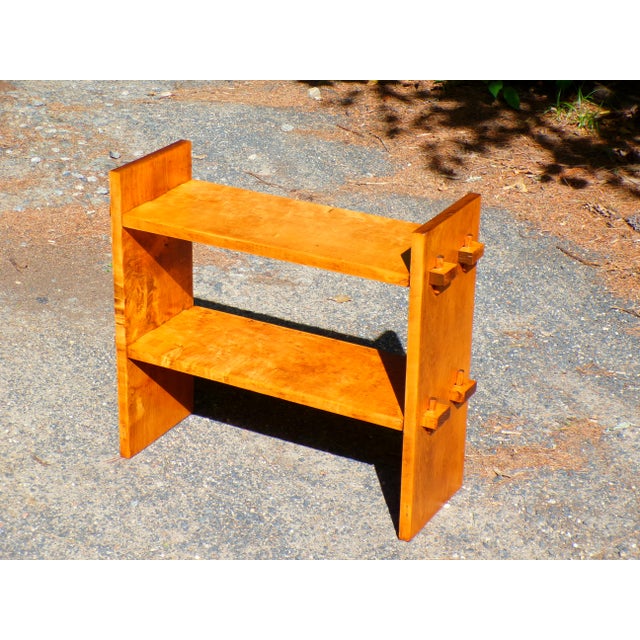 Wood Vintage Arts & Crafts Style Low Bookcase Shoe Rack Open Shelf For Sale - Image 7 of 16