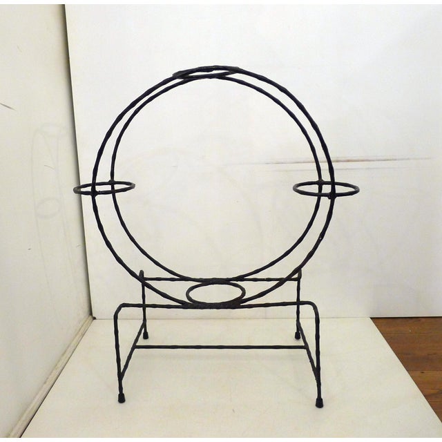 Round Openwork 4-Plant Stand in Black Wrought Iron, 1960s For Sale - Image 3 of 12