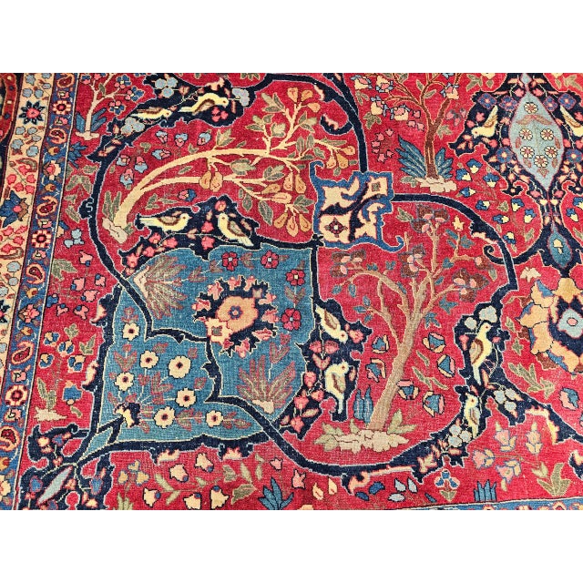 Vintage Persian Tabriz Rug, Hand-Knotted Wool, Garden Floral Pattern, Crimson & Turquoise, 11x15 For Sale - Image 4 of 18