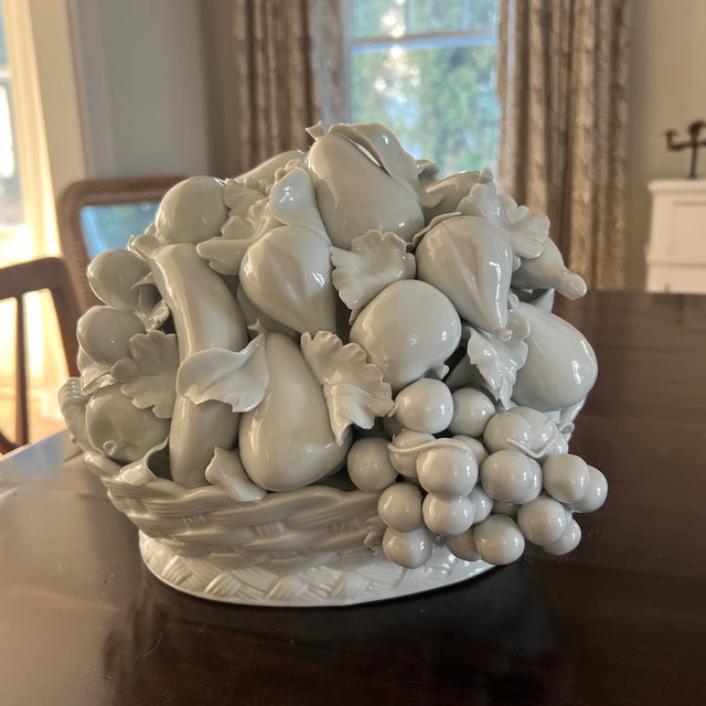 Hollywood Regency John Rosseli Antiques Italian Fine Blanc De Chine Porcelain Fruit Basket Centerpiece For Sale - Image 3 of 12