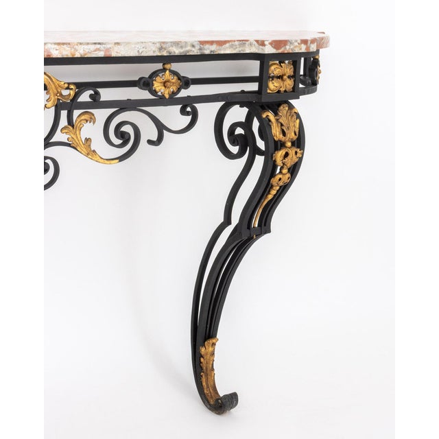 Black Louis XV Style Marble Top Gilt and Ebonized Console For Sale - Image 8 of 8