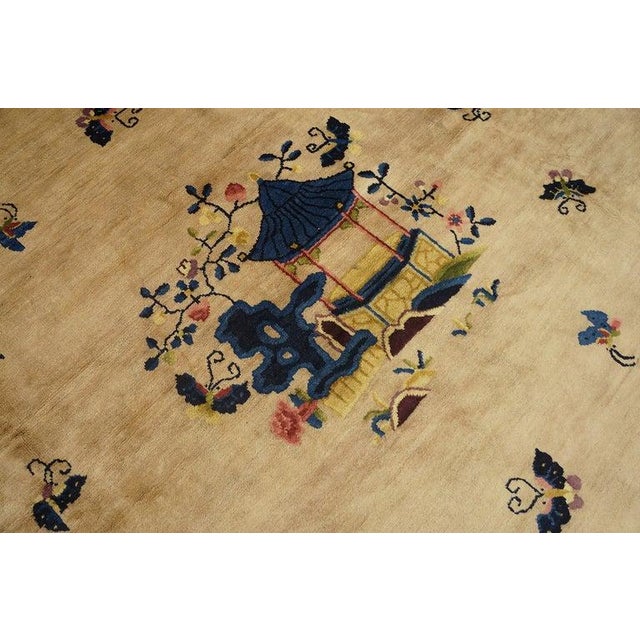Beige 1920s Antique Beige Open Field Medallion Scene Pictoral Large Chinese Peking Rug For Sale - Image 8 of 10