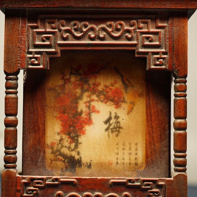 Brown Rosewood Square Brush Pot With "Four Gentlemen" Motif – Scholar's Desk Decor For Sale - Image 8 of 9