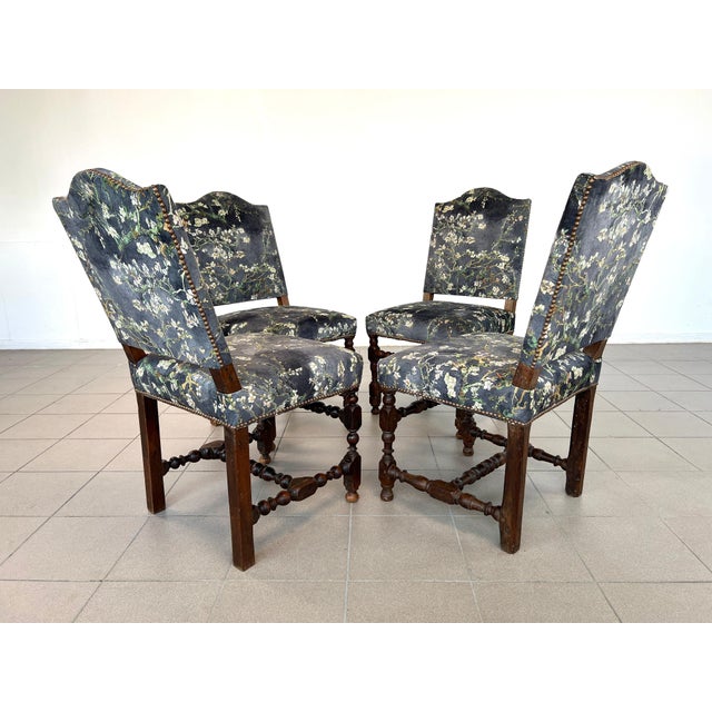 Vintage Louis XIII Style Dining Chairs – Set of 4 For Sale - Image 4 of 12