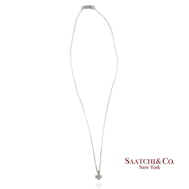18k(750) White Gold Natural Diamond Cross Pendant Necklace With Chain For Sale - Image 4 of 10