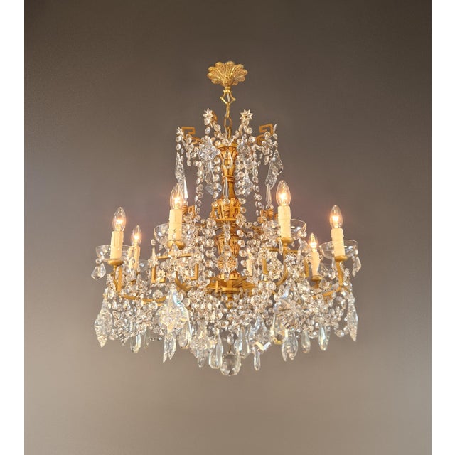 Renaissance Antique Louis XVI Revival Crystal Chandelier Giltwood and Brass Circa 1890 For Sale - Image 3 of 13