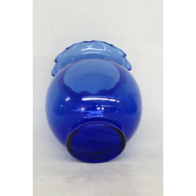 Mid-Century Modern Mid Century Modern Glass Cobalt Blue Ruffle Rim Round Vase For Sale - Image 3 of 9