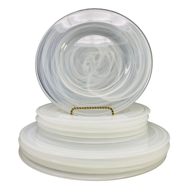 Alabaster Glass Dinner & Salad Plates Set of 10. Set weighs 14 lbs. 8 oz. Quantity 4 Dinner Plates 11" Diameter, 3/4" H...