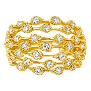 14K Yellow Gold Diamond Filigree Cocktail Dome Band Ring Estate For Sale