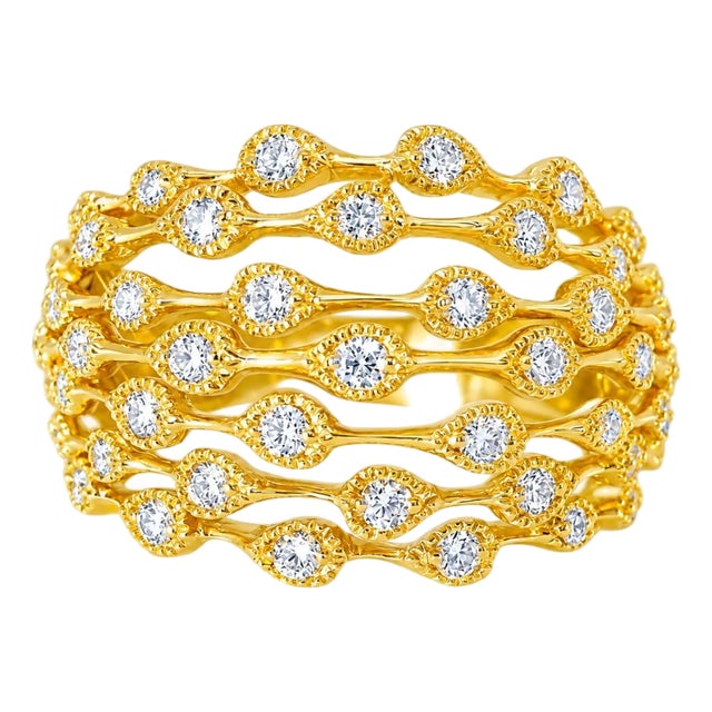 14K Yellow Gold Diamond Filigree Cocktail Dome Band Ring Estate For Sale
