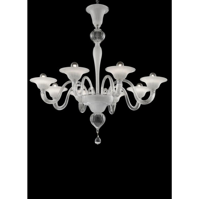 Elegant design for this chandelier with hand-made white and silver leaf in Murano glass For classical and modern...