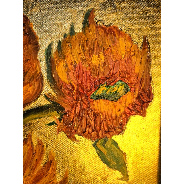 Contemporary Fine Art Sunflowers Hand Painted in Oils With Gold Leaf on Canvas For Sale - Image 12 of 18