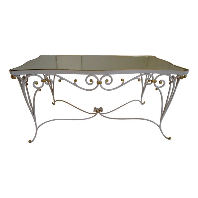Small White Metal Coffee Table with Mirrored Top, 1930s For Sale