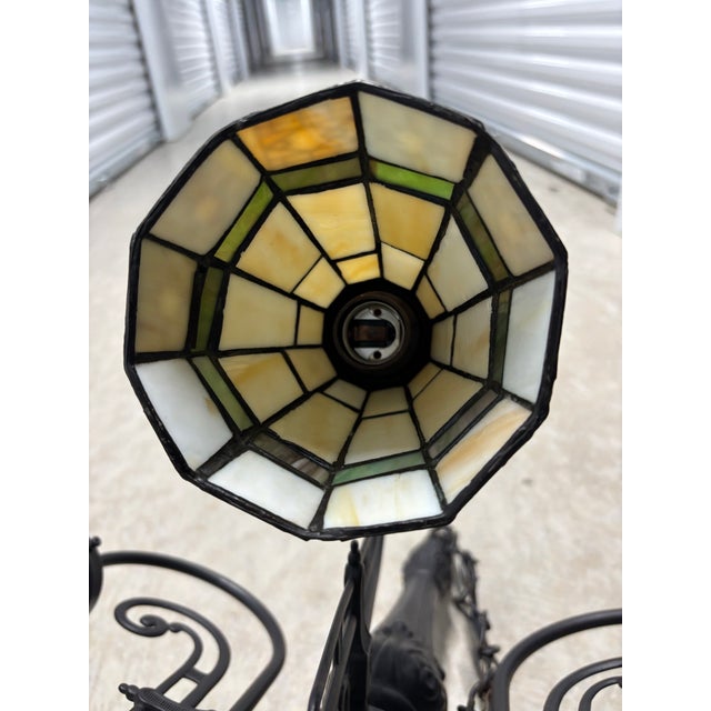 Glass Vintage Arts & Crafts Tiffany Style Stained Glass 5 Arm Chandelier For Sale - Image 7 of 9