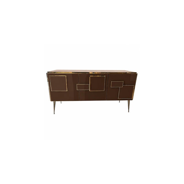 Brown Three-Door Italian Sideboard in Chocolate Glass and Brass from Justfurnituress SRL For Sale - Image 8 of 10