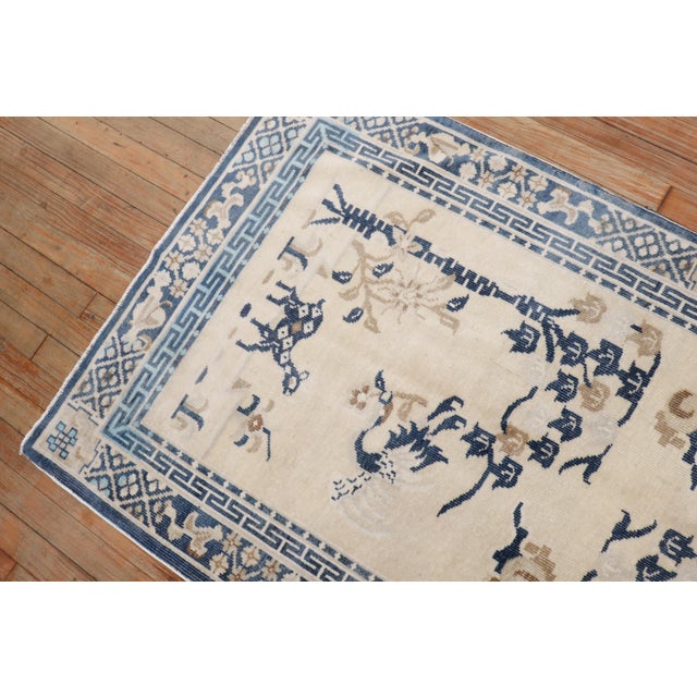 Antique White Blue Color Pictorial Chinese Oriental Rug - 3'1" x 5'8" For Sale In New York - Image 6 of 8
