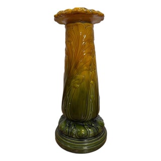 Antique Brush-McCoy Blended Glaze Iris Majolica Pedestal For Sale