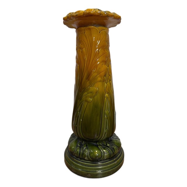 Antique Brush-McCoy Blended Glaze Iris Majolica Pedestal For Sale