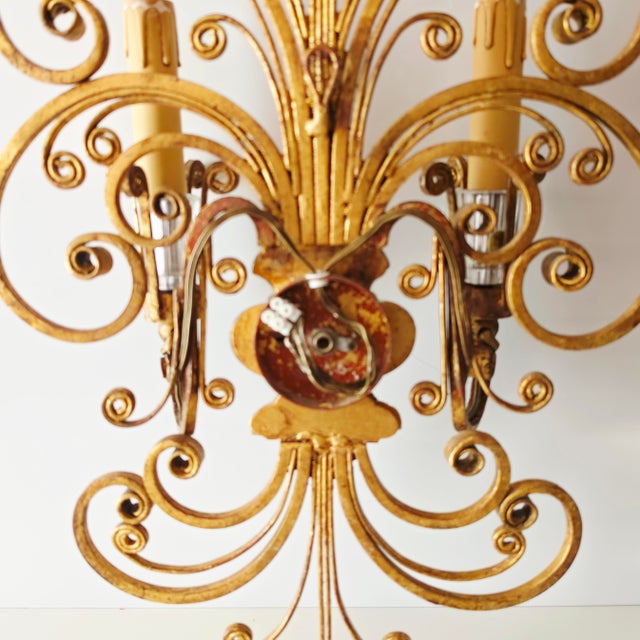 Two-Armed Wall Lamp in Iron and Crystal Glass in the style of Maison Baguès, France, 1950s For Sale - Image 13 of 15