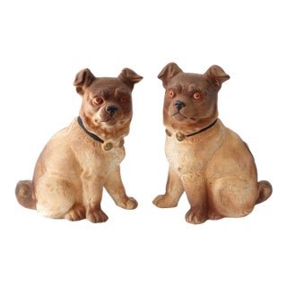 Vintage Porcelain Bisque Pug Dogs, a Pair For Sale