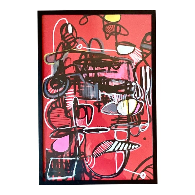 Vintage Boho Abstract Signed Original Oil on Paper For Sale