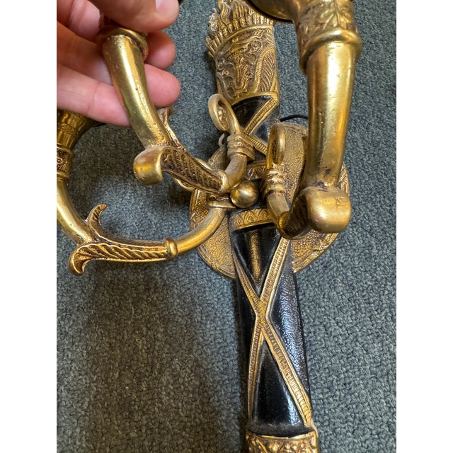 Mid 20th Century Neoclassical Brass Torch Wall Sconces, Pair - Made in Spain For Sale - Image 4 of 11
