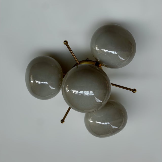 Italian Orchidea Polished Brass Gray Pebble Flush Mount by Fabio LTD For Sale - Image 3 of 9