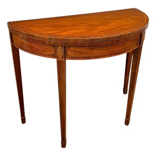 Neoclassical Demi-Lune Table with Green Leather Top, 1940s For Sale