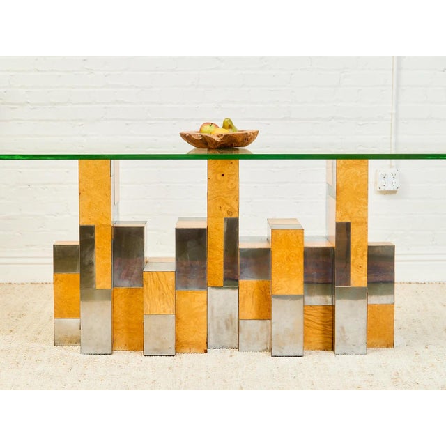 Chrome Styled After Rare Paul Evans Mid Century Cityscape Burlwood and Chrome Dining Table For Sale - Image 8 of 12