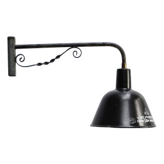 French Cast Iron and Black Opaline Wall Light For Sale