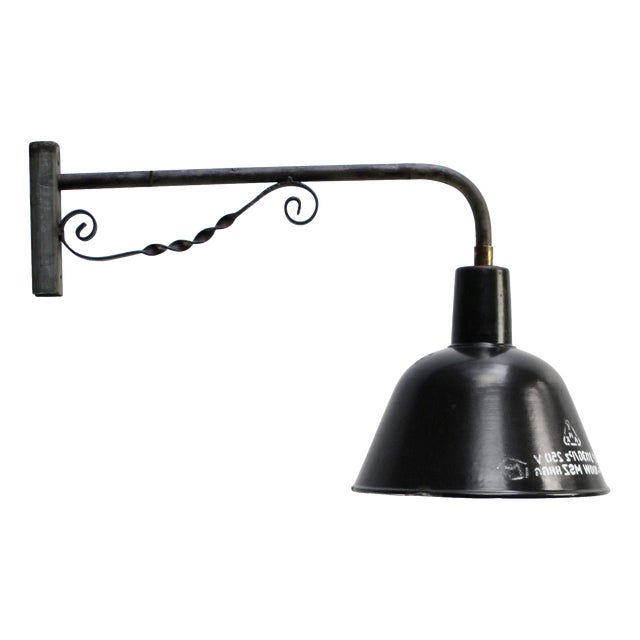 French Cast Iron and Black Opaline Wall Light For Sale