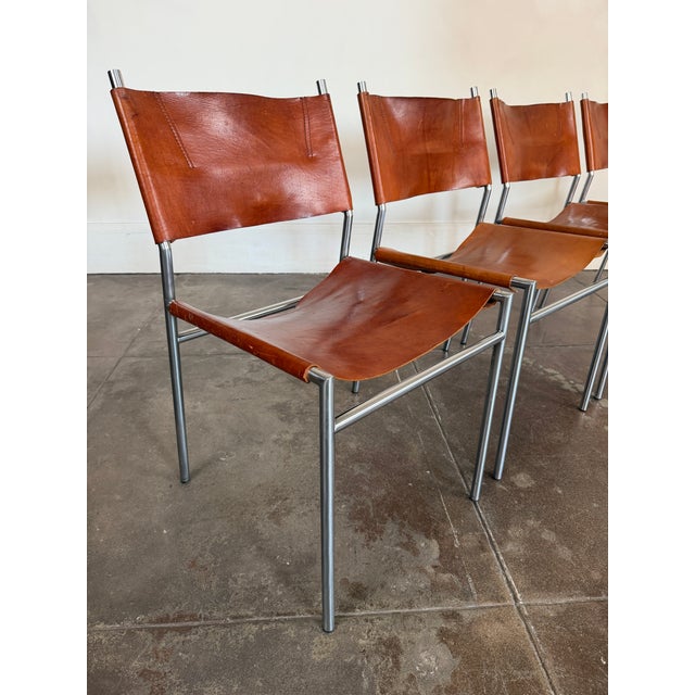 Brown 1960s Martin Visser Patinated Leather Dining Chairs For Sale - Image 8 of 18
