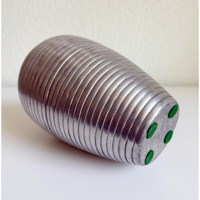 Metal Art Deco Style Ribbed Metal Vase, Late 20th Century For Sale - Image 7 of 9