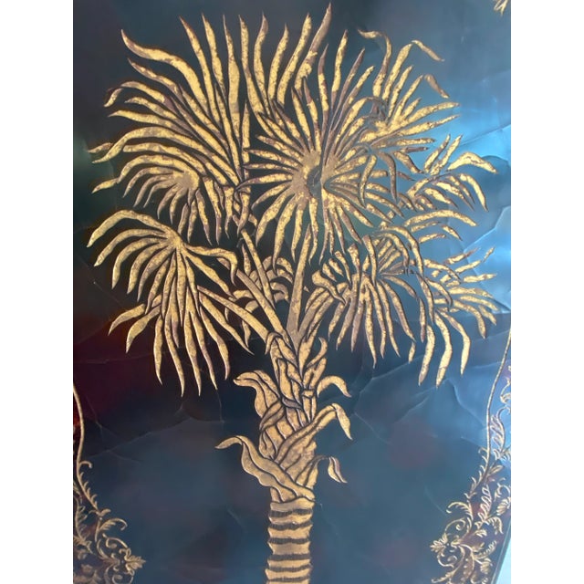 Very high quality decorative wall panel. Deep brown crackled finish with carved relief design of beautiful potted palm....