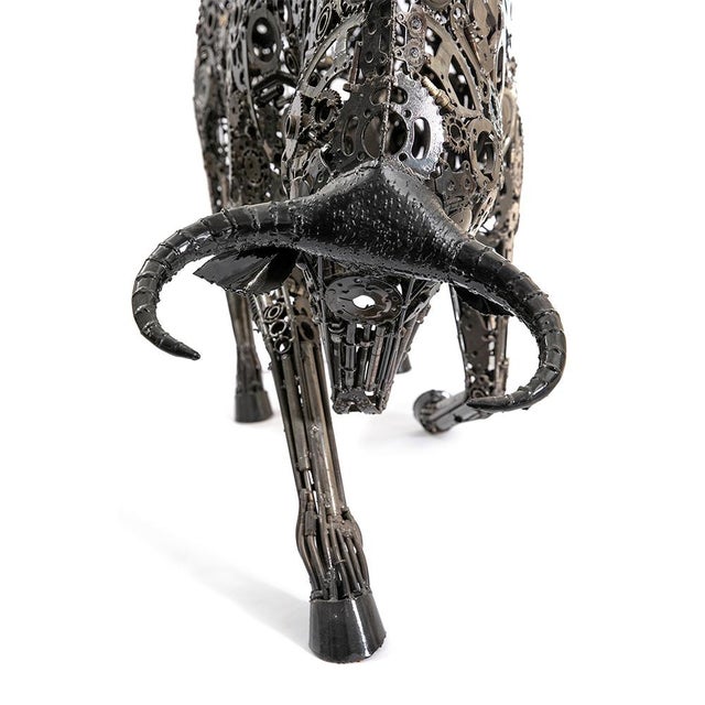 Premium Handcrafted Recycled Metal Bull Sculpture | 92" X 57" | One of a Kind For Sale - Image 6 of 14